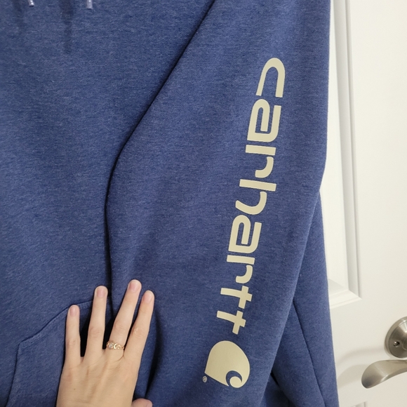 Carhartt K288 H53 Scout Blue Heather Midweight Hooded Logo Sweatshirt L - Picture 8 of 13